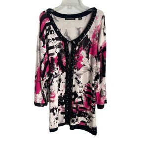 Michael Simon Floral Embellished Beaded Cardigan Sweater